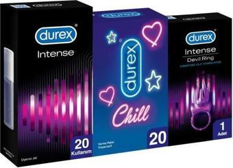 Durex Chill Prezervatif 20’li +Durex Little Devil Titreşimli Halka+Durex Intense Uyarıcı Jel,10 ml