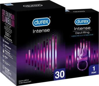 Durex Intense 30'lı Uyarıcı Jelli ve Tırtıklı Prezervatif+Durex Intense Devil Ring Titreşimli Halka