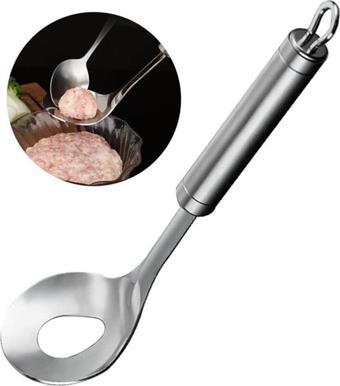 Nakres Çelik Paslanmaz Lokma Kaşığı Pişi Hamur Kaşığı 24 cm Delikli Köfte Yapma Kaşığı