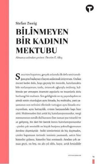 Bilinmeyen Bir Kadının Mektubu - Stefan Zweig - Turkuvaz Kitap