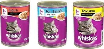 Whiskas Tavuklu Ton Balıklı Sığır Etli Yaş Kedi Maması Konserve 400 Gr X 3 Adet