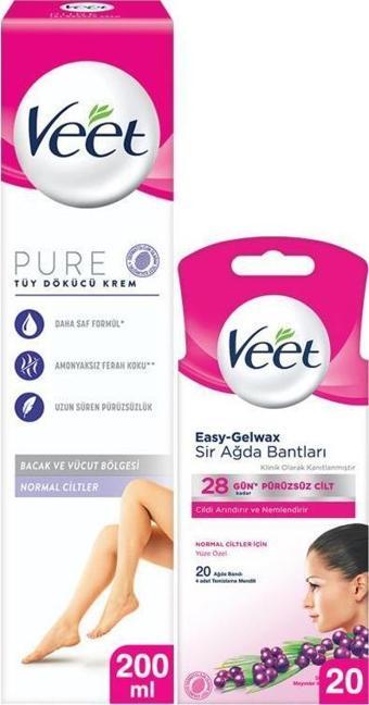 Veet Pure 200ml + Veet Normal Yüz Ağda Bandı