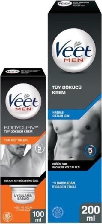 Veet Men Hassas 200ml Tüy Dökücü Krem + Veet Men Koltuk Altına Özel 100ml Tüy Dökücü Krem