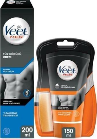 Veet Men Hassas Erkeklere Özel Tüy Dökücü 200ml+Veet Men Normal Erkeklere Özel Duşta Tüy Dökücü Krem 150ml