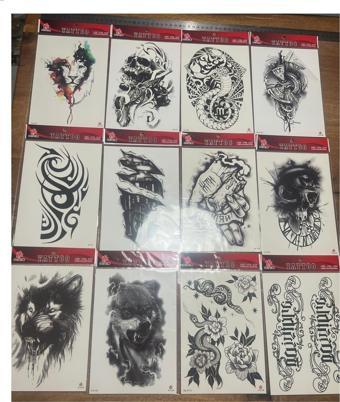 Airbrush Tattoo 12 Adet Büyük Boy Yapıştırma Geçici Dövme Seti Seri 1