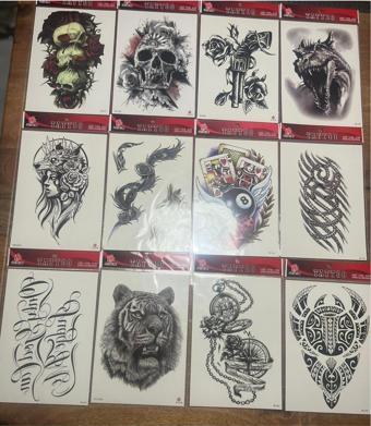 Airbrush Tattoo 12 Adet Büyük Boy Yapıştırma Geçici Dövme Seti Seri 2