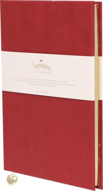 Lopapen Kırmızı Vegan Deri Sert Kapaklı Çizgili Defter 15 x 21 cm