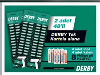 Derby Tek Bıçaklı Traş Bıçağı 48 adet X 2= 96 Adet 4 adet Kalem + 4 Adet İnce Pil