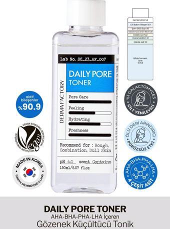 Derma Factory AHA-BHA-PHA-LHA İçeren Gözenek Küçültücü Tonik Derma Factory Daily Pore Toner 150ml