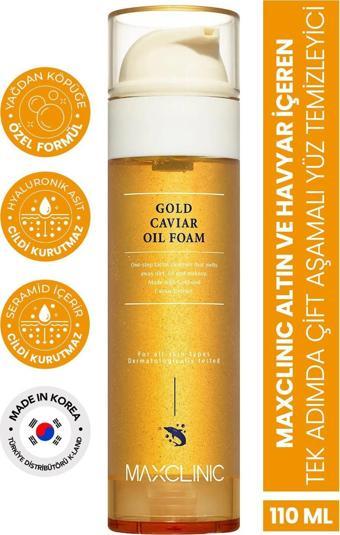 Maxclinic Altın ve Havyar İçeren Tek Adımda Çift Aşamalı Yüz Temizleyici MAXCLINIC Gold Caviar Oil Foam