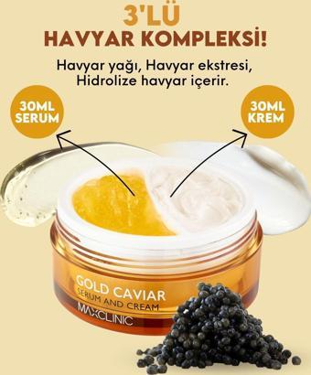 Maxclinic Altın, Havyar İçeren 2’li Serum ve Krem MAXCLINIC Gold Caviar Serum And Cream