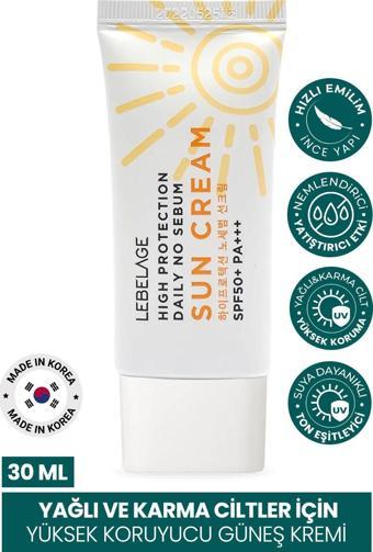 Lebelage Yağlı Ve Karma Ciltler Için Yüksek Koruyucu Güneş Kremi No Sebum Sun Cream 30 ml Spf50 Pa