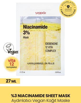 Yeppda %3 Niacinamide İçeren Aydınlatıcı Kağıt Maske Yeppda Niacinamide %3 Mask 27ml