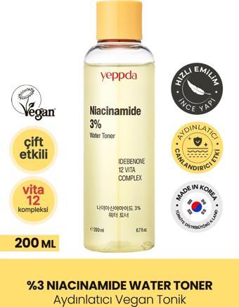 Yeppda %3 Niacinamide İçeren Aydınlatıcı Vegan Tonik Yeppda Niacinamide %3 Water Toner 200ml