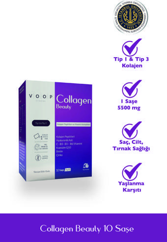 Voop Collagen Beauty Tip 1 Ve Tip 3 5500 Mg Nar Aromalı Hyaluronic Asit+q10+biotin+çinko 10 Saşe 10x7 Gr