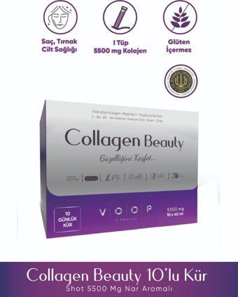 Voop Collagen Tip 1 Ve Tip 3 5500 Mg Nar Aromalı Hyaluronic Asit Q10 Biotin Çinko 10x40 ml