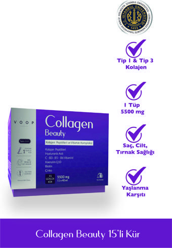 Voop Collagen Tip 1 Ve Tip 3 5500 mg Nar Aromalı Hyaluronic Asit+q10+biotin+çinko 15 Shot X 40 ml