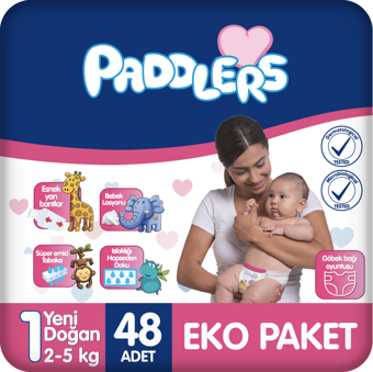 Paddlers Bebek Bezi 1 Numara Yenidoğan 48 Adet (2-5 Kg) Eko Paket