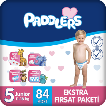 Paddlers Bebek Bezi 5 Numara Junior 84 Adet (11-18 Kg) Ekstra Fırsat Paketi