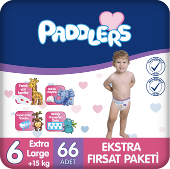 Paddlers Bebek Bezi 6 Numara X-Large 66 Adet (15+Kg) Ekstra Fırsat Paketi