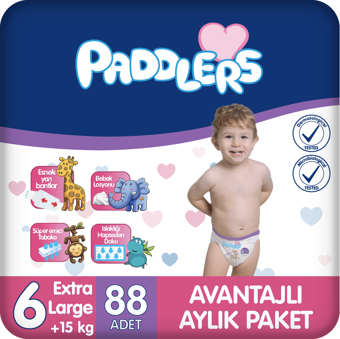 Paddlers Bebek Bezi 6 Numara X-Large 88 Adet (15+ Kg) Aylık Paket