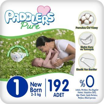 Paddlers Pure Bebek Bezi 1 Numara Yenidoğan 192 Adet (2-5 Kg) Ekstra Aylık Paket