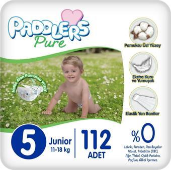 Paddlers Pure Bebek Bezi 5 Numara Junior 112 Adet (11-18 Kg) Ekstra Aylık Paket