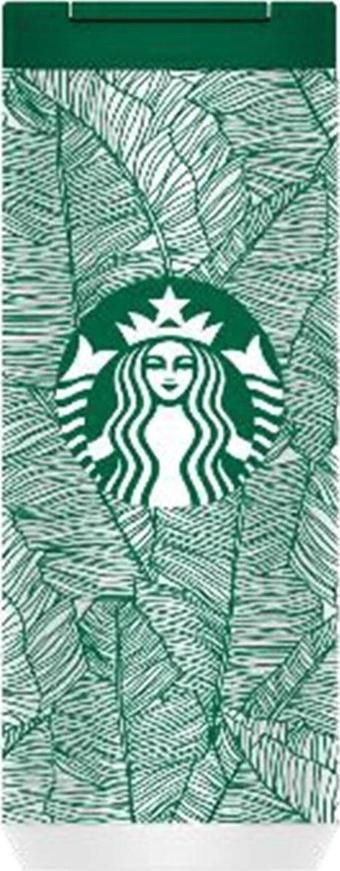 Starbucks  Yeşil Yaprak Desenli Çelik Termos 355 Ml