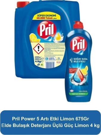 Pril Power 5 Artı Etki Limon 675Gr +Elde Bulaşık Deterjanı Üçlü Güç Limon 4 kg Pril Set