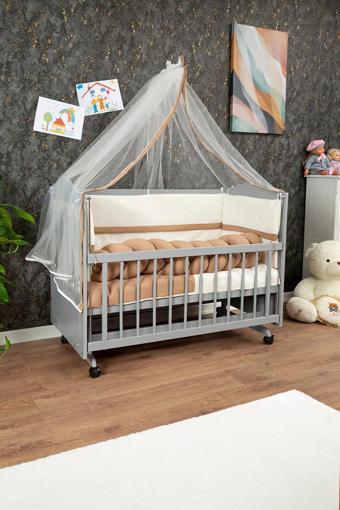 bebeget Ahşap Mdf Anne Yanı Beşik, 60x120 4 Kademeli Lake Cilalı Sallanır Tekerlekli  Bebek Beşiği