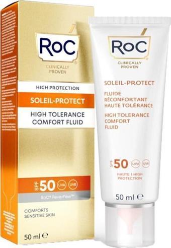 Roc Soleil-Protect High Tolerance 50 Faktör Güneş Korumalı Kırışıklık Karşıtı Rahatlatıcı Likit Krem 50ML