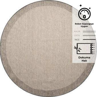 Konfor Sisalux 3091 Bej Jüt Tabanlı Modern Dokuma Yuvarlak Kilim Sisal Hasır Halı