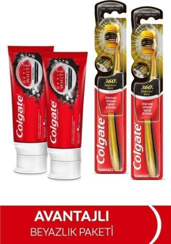 Colgate Optic White Aktif Kömür Diş Macunu 50 ml + 2 Adet 360 Gold Siyah Diş Fırçası
