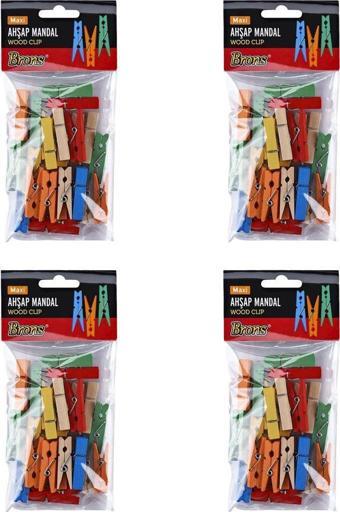 Brons Ahşap Renkli Mandal Küçük 24'lü Paket 4'lü