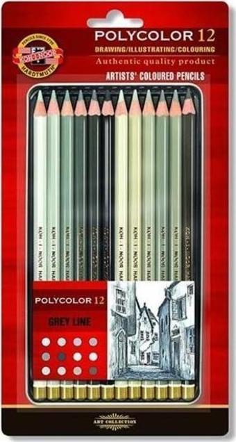 Kohinoor Polycolor Artist Kuru Boya Kalemi 12 Renk GRİ TONLAR Metal Kutu