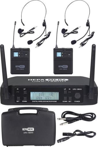 Hepa Merz URX-186HH UHF 2x100 Kanal Çiftli Kablosuz Yaka ve Headset Mikrofonu Çift Anten LCD Ekran