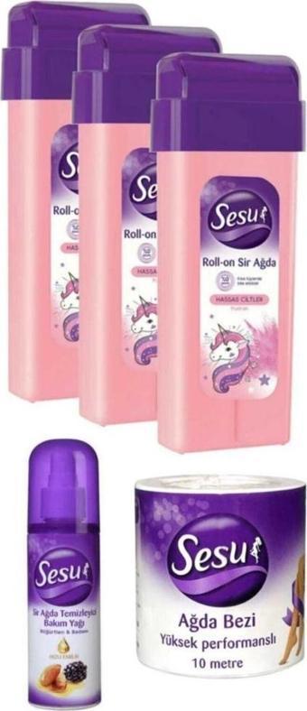 Sesu Kartuş Roll-on Ağda 3 Ad+150ml Ağda Yağı+10mt Ağda Bezi