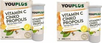 Youplus Vitamin C Çinko Propolis 20 Efervesan Tablet - Takviye Edici Gıda (2 Adet)