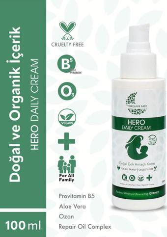 Organik Baby Çok Amaçlı Hero Daily Cream ( Krem)- %99 Doğal Içerik Provitamin B5 Içeriği Anlık Yatıştırıcı 100ml