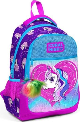 Coral High Kids Mor Pembe Unicorn Desenli Simli Üç Bölmeli Okul Sırt Çantası 23492