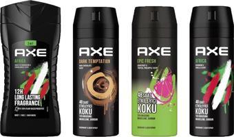 Axe Africa Erkek Duş Jeli 250ML + Epic Fresh + Africa 3in1 + Dark Temtation Deodorantı 150 ML 4lü Set