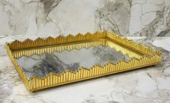 Piano Dikdörtgen Aynalı Sunum Tepsi 36x25 CM Gold Renk