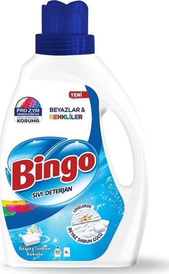 Bingo Sıvı Çamaşır Deterjanı Beyazlar ve Renkliler İçin Beyaz Sabun Kokulu 2600 ml 3'Lü 120 Yıkama