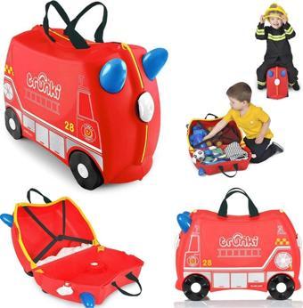 Trunki İtfaiye Aracı Frank Binilebilen ve Sürülen Çocuk Bavulu