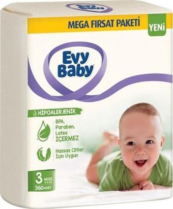 Evy Baby Bebek Bezi Mega Fırsat Paketi 3 Numara 360 Adet