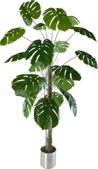 Netten Evime Yapay Ağaç Monstera 18 Dallı Çalılı Gövde 120x60cm Gümüş Aleminyum Saksıda