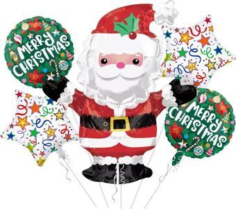 Yılbaşı Yeniyıl Dekorasyonu Helyuma Uyumlu Noel Baba Santa Folyo Balon Seti 5 Parça