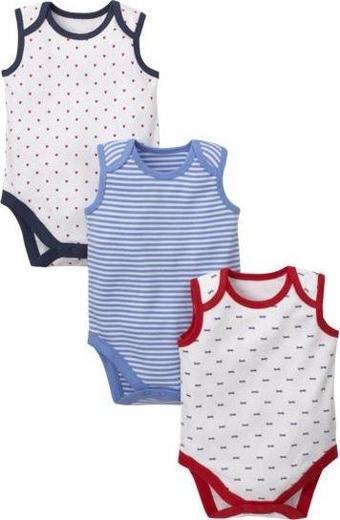 Mothercare Kolsuz Atlet Body 3 lü Bebek Body Çizgili-Kalpli 0-3 Ay