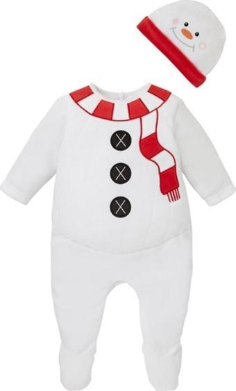 Mothercare Yılbaşı Bebek Kostümü Pamuk Dolgulu Kadife Kardan Adam Tulum ve Şapka Seti 12-18 Ay