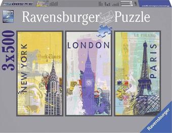 Ravensburger 3 Adet 500 Parçalı Yapboz Dünya Şehirleri Paris-Londra-New York Puzzle